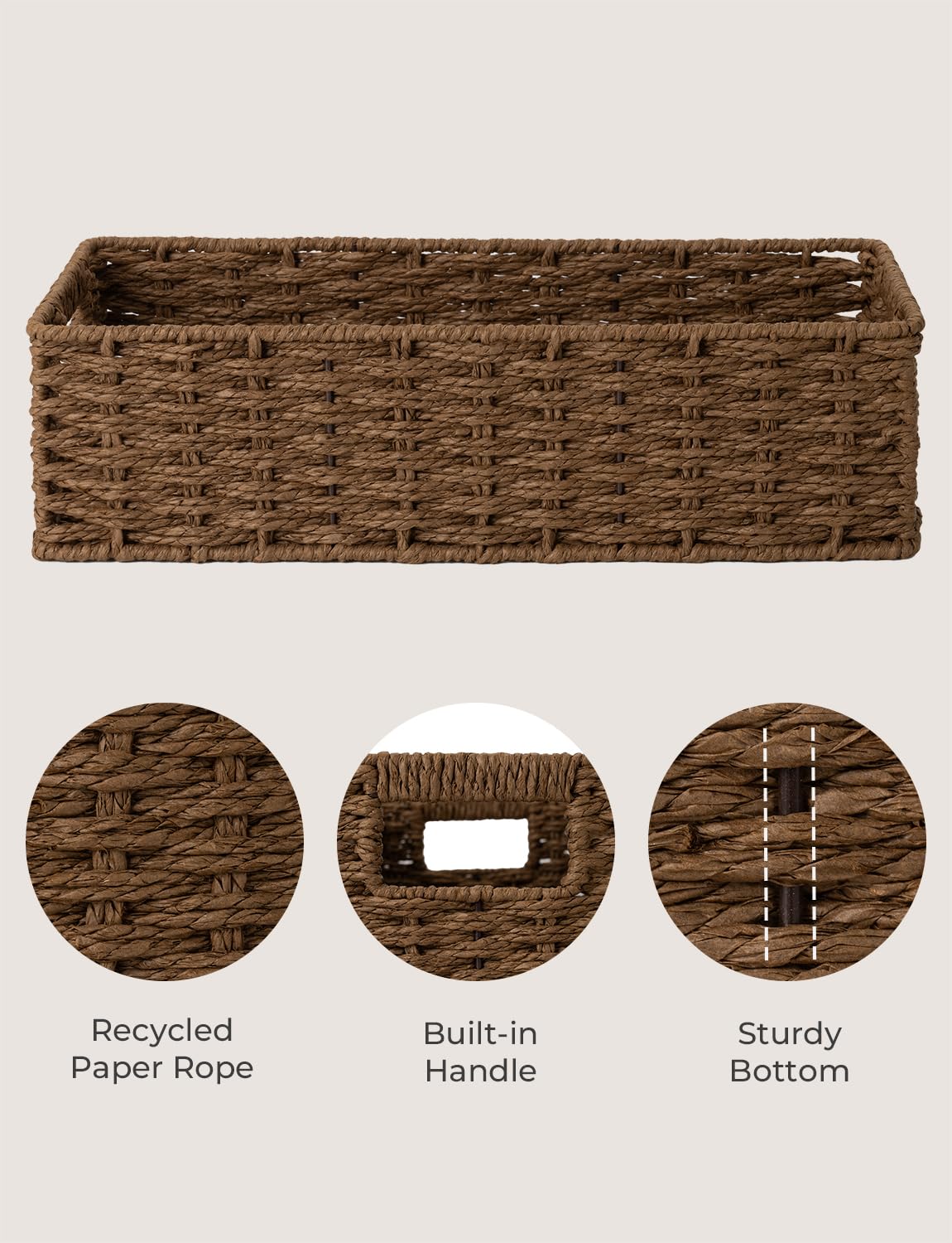 Storageworks Toilet Tank Tray, Brown Round Paper Rope Bathroom Baskets For Organizing, Toilet Tank Basket, Toilet Organizer With